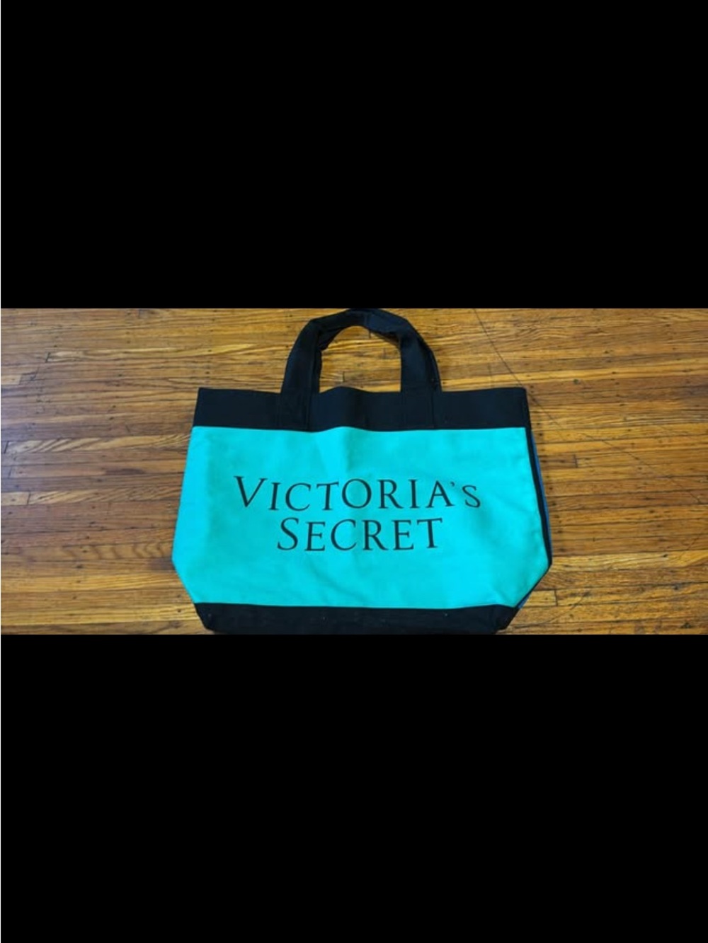 Victoria's Secret Teal and Black Canvas Tote